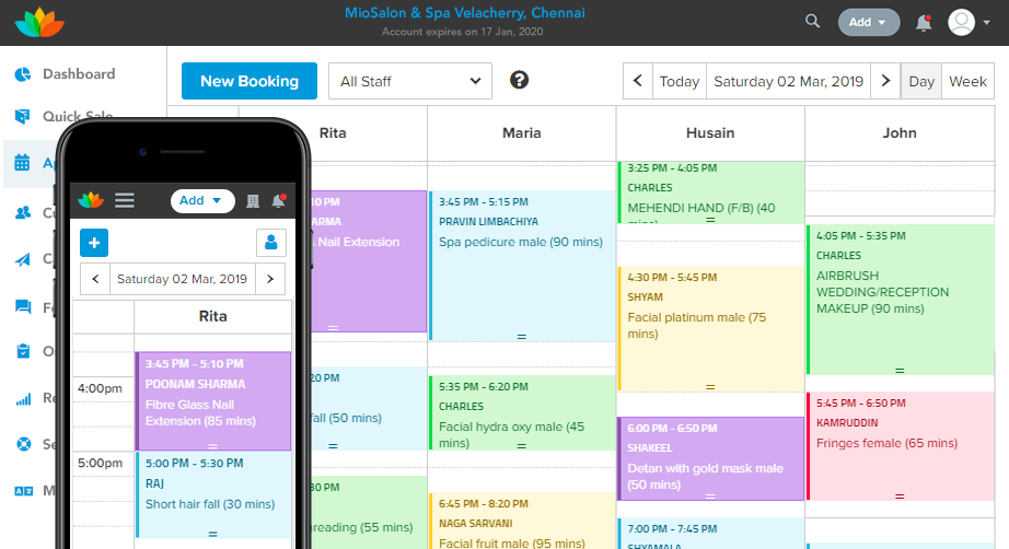salon and spa software appointment scheduling dashboard 