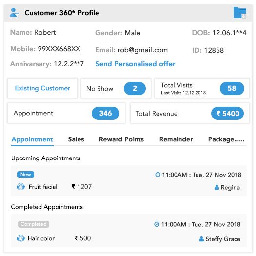 Customer 360 data in salon software 