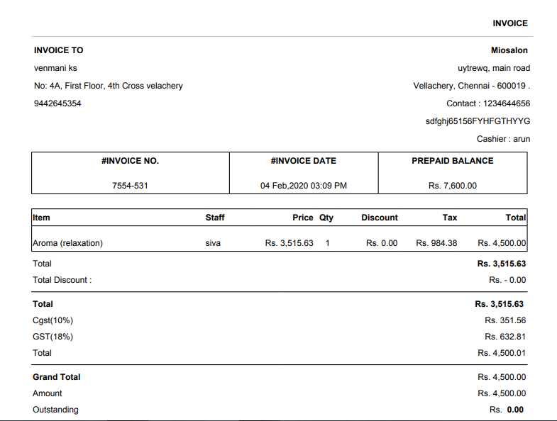 Digital Invoice Notification can be send to salon's end customers to their SMS and Email Id's