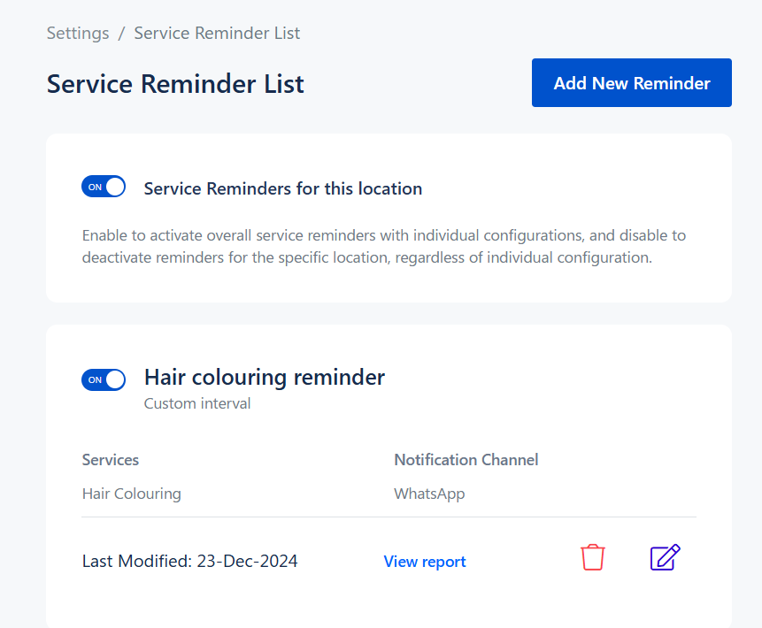 Service Reminder List